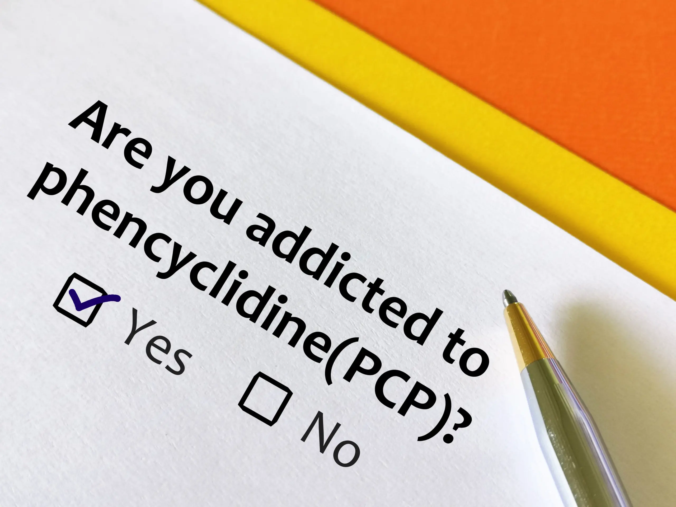 One person is answering question about addiction. The person is thinking if he is addicted to phencyclidine